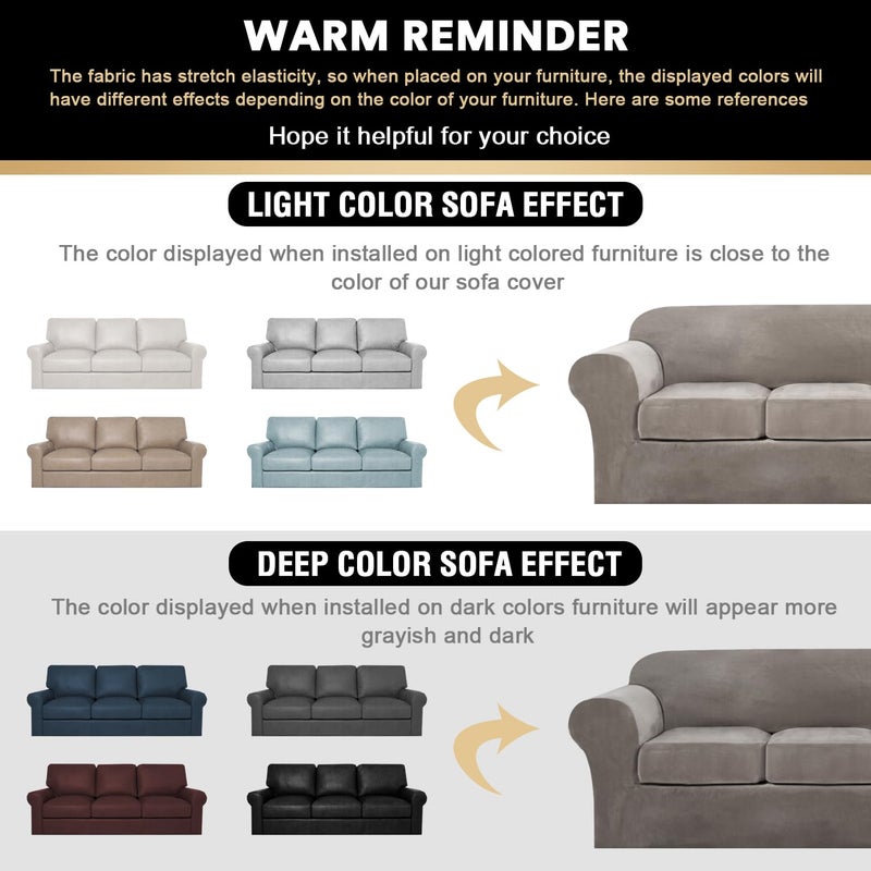 PrinceDeco Velvet Couch Covers for Sofa Soft 4 Pieces Couch Covers for 3 Cushion Couch Sofa Pet Friendly Furniture Protector with Non Slip Elastic Bottom Width Up to 90 Inch(Large, Taupe) - Image 2